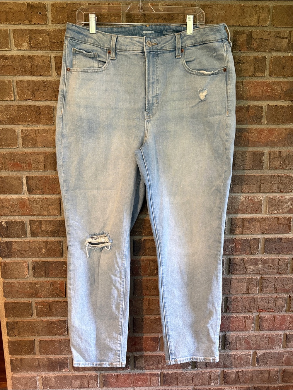 Old Navy Light Blue Skinny OG Straight Jeans with Distressed Knee